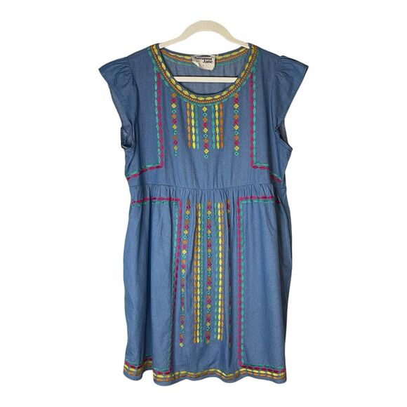 Savanna Jane Women’s Large Chambray Boho Dress Embroidered Geometric Y2K - Picture 9 of 9